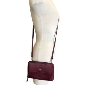 VTG Eitenne Aigner oxblood Leather Crossbody clutch Wallet Long Strap purse